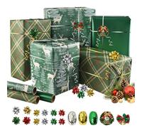 ALANGDUO Papel Regalo Navidad Rollo Grande, 3 Rollos 43 x 300 cm Verde Papel de Regalo Navidad con Accesorios de Embalaje, para Fiestas y Cumpleaños
