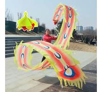 ALANIZ POI de dragón, Danza de Plumas de fénix, Cintas giratorias cuadradas de Fitness con Bola con Peso y Bolsa de Viaje, Serpentina de dragón Wulong Lavable(Yellow,10 m (33 ft))