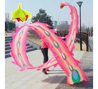 ALANIZ POI de dragón, Danza de Plumas de fénix, Cintas giratorias cuadradas de Fitness con Bola con Peso y Bolsa de Viaje, Serpentina de dragón Wulong Lavable(Pink,12 m (39 ft))