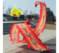 ALANIZ POI de dragón, Danza de Plumas de fénix, Cintas giratorias cuadradas de Fitness con Bola con Peso y Bolsa de Viaje, Serpentina de dragón Wulong Lavable(Red,10 m (33 ft))