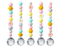 Alanmoship 5 atrapasueños de piedras preciosas de margaritas con cuentas de silicona pastel para decoración de ventanas, prismas de luz arcoíris de 35 cm para el hogar y fiesta de guardería