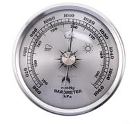 Alanmoship Barómetro de metal con reloj, medidor de presión mecánico de 70 mm, para predicción del clima interior, no requiere batería, decoración de oficina en casa, acabado dorado (plata)
