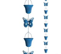 Alanmoship Cadena de lluvia de metal de 32 pies, sistema de drenaje de canalones de acero galvanizado con 5 tazas para patio, césped, uso al aire libre, recogedor de lluvia decorativo, boquilla de