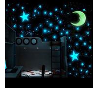 Alanmoship Calcomanías de pared autoadhesivas de PVC fluorescentes que brillan en la oscuridad, estrellas y luna amarilla, para decoración de dormitorio de niños, guardería o sala de estar, 100