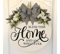 Alanmoship Letrero de bienvenida para colgar en la puerta del hogar con vibrante diseño floral de primavera y inscripción clásica Bless This Home en plástico resistente a la intemperie (B)