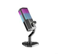 Alanmoship Micrófono de escritorio USB con RGB para iluminación, reducción inteligente de ruido y silencio con un solo clic, monitoreo en tiempo real para transmisión de podcasts, plástico ABS negro