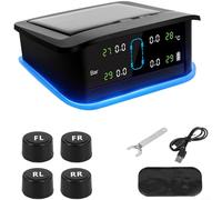 Alanmoship Monitor de presión de neumáticos TPMS de 4 sensores con pantalla grande y alarma de luz circundante, carga solar, seguridad en tiempo real para SUV, camión, conducción azul (6 ruedas