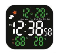 Alanmoship Reloj de pared digital LCD grande con pronóstico del tiempo, pantalla de temperatura/humedad, brillo ajustable, configuración de alarma dual, decoración moderna para el hogar/oficina