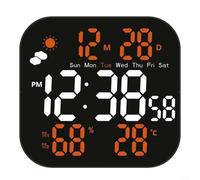 Alanmoship Reloj de pared digital LCD grande con pronóstico del tiempo, pantalla de temperatura/humedad, brillo ajustable, configuración de alarma dual, decoración moderna para el hogar/oficina
