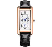 ALANTOP Elegante reloj de cuarzo para mujer, rectangular, con correa de cuero, corona de cristal azul, resistente al agua, diseño elegante, Negro rosa