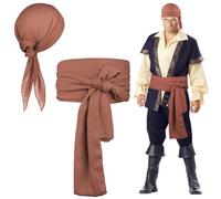 Alaoo Accesorios de Disfraz de Capitán Pirata, 2 Piezas Accesorios de Disfraz Pirata para Hombre, Bandana Pirata y Cinturón, para Fiestas Temáticas Días Divertidos Actividades de Juegos, Marrón Oscuro