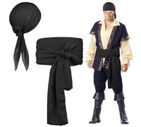 Alaoo Accesorios de Disfraz de Capitán Pirata, 2 Piezas Accesorios de Disfraz Pirata para Hombre, Bandana Pirata y Cinturón, para Fiestas Temáticas Días Divertidos Actividades de Juegos, Negro