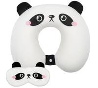 Alaoo Almohada de Viaje para Niños,Almohada Cuello en Forma de U Espuma Memoria,Animales Lindos Cojin de Viaje Cuello con Antifaz para Silla de Avión, Coche,Cojín de Descanso para Dormir(Panda)