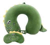 Alaoo Almohada de Viaje para Niños,Almohada Cuello en Forma de U Espuma Memoria,Animales Lindos Cojin de Viaje Cuello con Antifaz para Silla Avión,Coche,Cojín de Descanso para Dormir(Dinosaurio Verde)