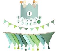 Alaoo Banderines, Guirnalda de Banderines de Tela 2.6 Metros con 10 Banderas, Triangulares Impermeables con Corona Cumpleaños, banderines Reutilizables para Bodas Fiestas Guirnalda,el hogar (Verde)