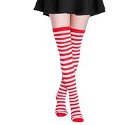 Alaoo Calcetines Hasta la Rodilla para Mujer, Calcetines Altos a Rayas, Casual Sobre la Rodilla Medias Altas de Muslo para Uso Diario, Cosplay,Rayas Rojas Blancas