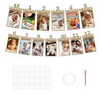 Alaoo Guirnalda de Fotos Primer Año,Banner con Banderines para Primer Cumpleaños Bebé,Pancarta Fiesta Cumple Mes,13Tarjetas de Papel Kraft,para Fiesta de Cumpleaños Decoraciones per Niño Niñas