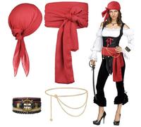 Alaoo Juego de accesorios para disfraz de pirata con accesorios de capitán, cinturón de bandana, parche en los ojos, cadena con colgante de ancla para disfraz de pirata renacentista medieval, fiesta