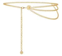 Alaoo Moda Cinturón De Cadenas Para Mujer, 115CM Cinturón de Cadena de Metal Dorado Estilo Occidental, Vintage Ajustable Cadena de Cintura del Vientre Para Fiesta, Boda D