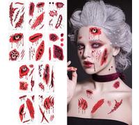 Alaoo Pegatinas Heridas Halloween,10 Hojas Tatuaje de Cicatriz de Halloween,Realista Horror Tatuaje Temporal para Niños y Adultos, Halloween,Cosplay, Maquillaje A