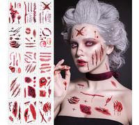 Alaoo Pegatinas Heridas Halloween,15 Hojas Tatuaje de Cicatriz de Halloween,Realista Horror Tatuaje Temporal para Niños y Adultos, Halloween,Cosplay, Maquillaje A