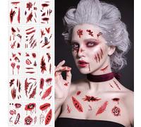 Alaoo Pegatinas Heridas Halloween,15 Hojas Tatuaje de Cicatriz de Halloween,Realista Horror Tatuaje Temporal para Niños y Adultos, Halloween,Cosplay, Maquillaje A