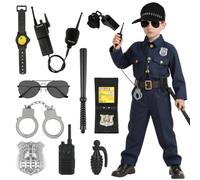 Alaoo Policía Juguete Kit,10 PCS Accesorios Policía Incluye Gafas,Silbato,Reloj,Porra,Granada,Esposas,Placa de Policía, Walkie-Talkie, para Niños Halloween Fiesta Carnaval Juego de Roles Accesorios