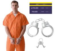 Alaoo Policía Juguete Kit,2 PCS Esposas de Plicía con Pegatinas, Esposas De Metal Con Llave para Adulto Halloween Fiesta Carnaval Juego de Roles Accesorios