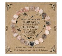 Alaoo Pulsera de Piedra de Cebra, Pulsera Curativa, Cadena de Piedra Natural de Cebra Rosa, Pulseras de Piedra para Mujer Regalo de Joyería, para Yoga Reiki Meditación Terapia Energética (Perla)