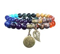Alaoo Pulseras de chakra para mujer, 2 Pcs Pulsera Curativa, Piedras Preciosas Naturales, Pulseras de Piedra para Mujer Regalo de Joyería, para Yoga Reiki Meditación Terapia Energética (Color)