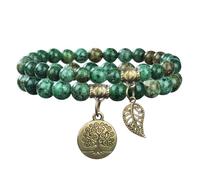 Alaoo Pulseras de chakra para mujer, 2 Pcs Pulsera de cristales de piedras curativas para mujer,Piedras preciosas naturales Reiki Brazalete, para Yoga Reiki Meditación Terapia Energética (Pine Green)