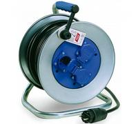 Alargador enrollacable extensible TAYG 3 tomas 3x2.5mm con tapas y termostato 25 metros metálico IP55