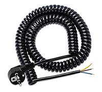 Alargador espiral con contacto de protección 250V / 16A, cable espiral KEAGAR de 3 hilos, extensible de 0,75 m a 2 m, alargador con enchufe espiral con contacto de protección, IP20 uso interior, negro