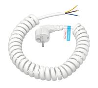 Alargador Espiral con Contacto de protección KEAGAR 250V / 16A, Cable Espiral de 3 Hilos, Extensible de 0,75 m a 3 m, alargador con Enchufe Espiral con Contacto de protección, IP20 - Blanco