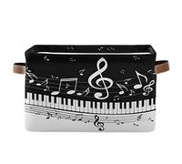 ALARGE - Cesta de almacenamiento con asas para guardería, estilo vintage, con notas de música de piano plegable, organizador de juguetes, bolsa de cubo con asas para el hogar, oficina, guardería, armario, 1 paquete
