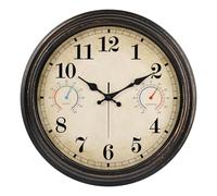 Alarllok Reloj grande de 16 pulgadas para exteriores con termómetro e higrómetro, impermeable, para interiores y exteriores, para patio, piscina, decoración de jardín, bronce retro