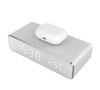 Alarm Clock Charging Station, LED Backlit Alarm Clock with Wireless Charging, Temperature Display, Cellphone Stand for Bedroom Bedside Office Nightstand