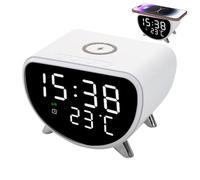 Alarm Clock Wireless Charging, Digital Alarm Clock with Temperature Gauge, 15 W Fast Charger Station Sleep Timer for Bedroom Desk, 4,33 x 3,11 x 2,55 pulgadas, negro,
