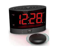Alarm Clock with Wireless Bed Shaker, Dual Vibrating Alarm Clock for Heavy Sleepers, Deaf And Hard Of Hearing, Adjustable Volume/dimmer/alarm Mode, Us
