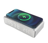 Alarm Clock with Wireless Charging Station - LED Display Wireless Charger & Temperature Clock Phone Stand Charging Bedside Digital Clocks For Bedroom Office