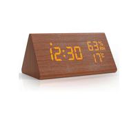 Alarm Digital LED Digital Clock Wood with Voice Control/Snooze/Date/Temperature and Humidity, Brown