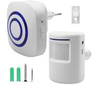 Alarma de paso inalámbrica, campana de carga, sistema de alarma inalámbrica con 1 receptor electrónico plug-in, 1 detector de movimiento PIR, detector de paso, timbre de puerta, alarma inalámbrica con