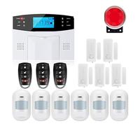 Alarma inteligente Antena incorporada Sensor de espacio de puerta Detector de movimiento PIR Inalámbrico LCD GSM Tarjeta SIM de alarma de seguridad for el hogar Sirena con flash de humo(G2B Bundle E)