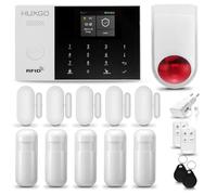 Alarma para casa con Sirena Exterior WiFi + gsm | Kit de Alarma inalámbrico con 5 sensores PIR de Movimiento y 5 sensores de Puerta/Ventana | App Tuya con Aviso al móvil | HUXGO® HXA005