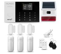 Alarma para casa con Sirena Solar Exterior WiFi + gsm 4G | Kit de Alarma inalámbrico con 3 sensores PIR de Movimiento y 3 sensores de Puerta/Ventana | App Tuya con Aviso al móvil | HUXGO® HXA005