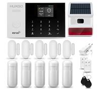 Alarma para casa con Sirena Solar Exterior WiFi + gsm 4G | Kit de Alarma inalámbrico con 5 sensores PIR de Movimiento y 5 sensores de Puerta/Ventana | App Tuya con Aviso al móvil | HUXGO® HXA005