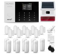 Alarma para casa con Sirena Solar Exterior WiFi + gsm | Kit de Alarma inalámbrico con 9 sensores PIR de Movimiento y 9 sensores de Puerta/Ventana | App Tuya con Aviso al móvil | HUXGO® HXA005
