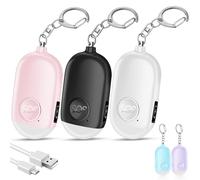 Alarma Personal Autodefensa de Bolsillo Hion - Llavero de Defensa Personal Recargable 130 dB con Iluminación LED para Mujeres, Niños y Personas Mayores - Potente y Confiable(Blanco+Negro+Rosa)