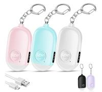 Alarma Personal Autodefensa de Bolsillo Hion - Llavero de Defensa Personal Recargable 130 dB con Iluminación LED para Mujeres, Niños y Personas Mayores - Potente y Confiable(Blanco+Azul+Rosa)