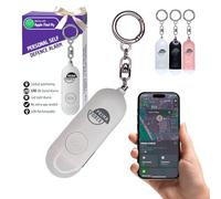 Alarma Personal de autodefensa de 130dB con GPS Compatible con FindMy, luz LED estroboscópica, indicador de batería Baja y Llavero, Ideal para Seguridad en Mujeres, jóvenes o Adultos (Blanco / White)